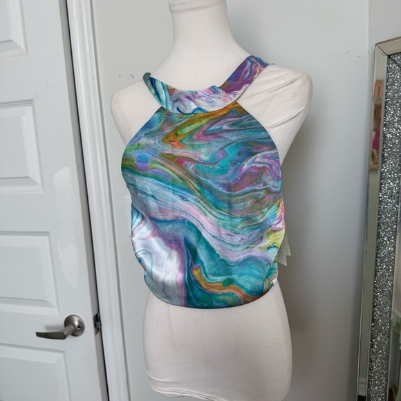 NWT Singrid Olsen Colorful Abstract Halter Top XS - Picture 2 of 5